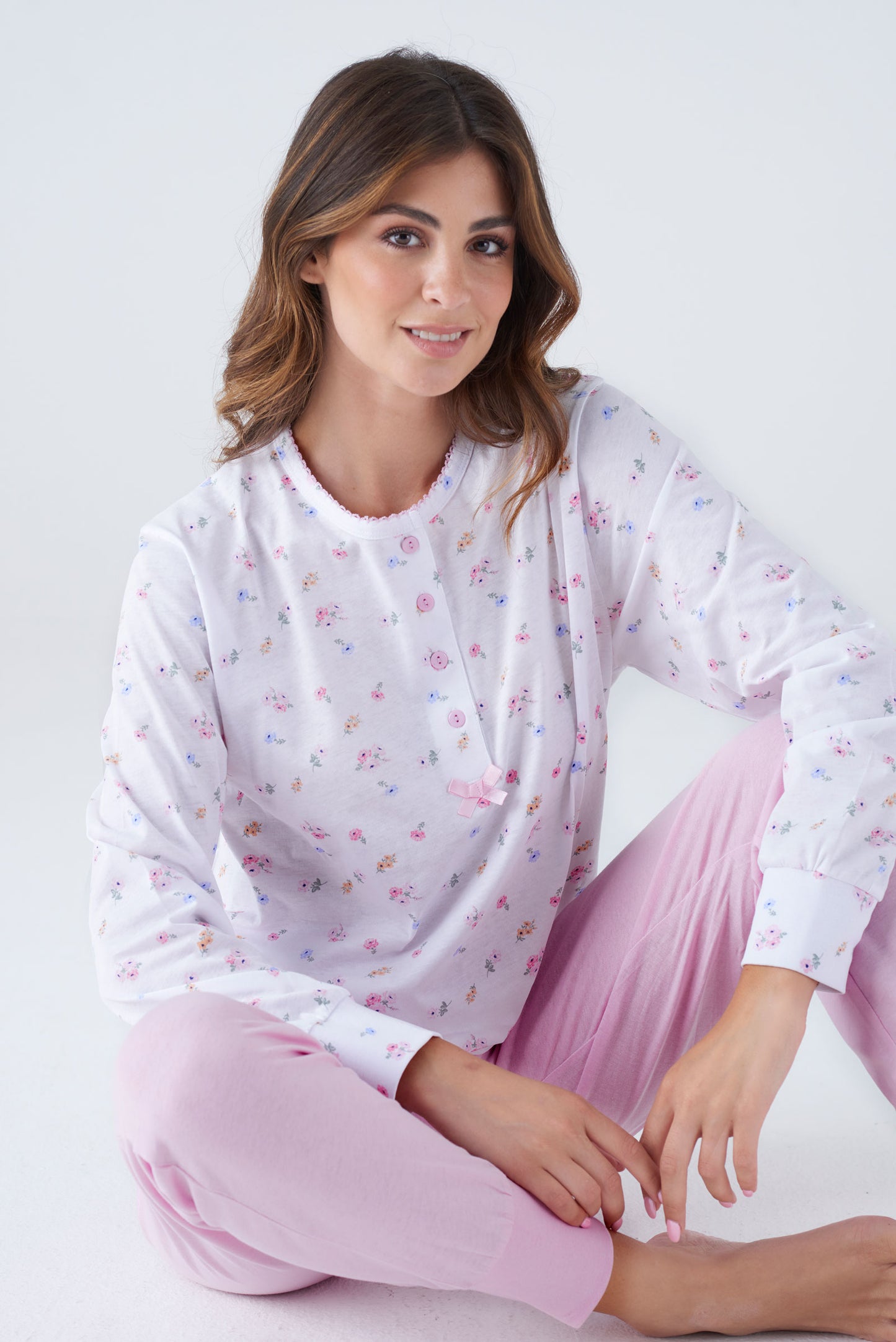 Pigiama Lungo Pink Flower